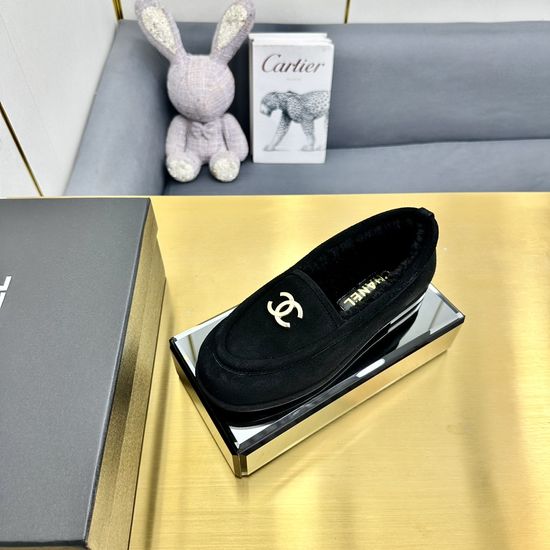 Chanel Fuzzy Suede Loafers with Fleece Lining