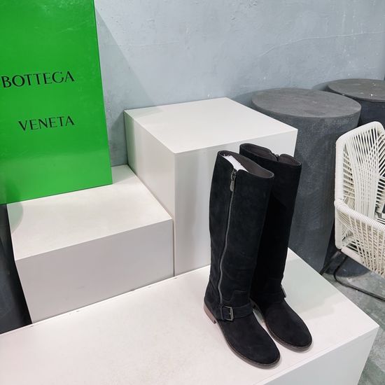 Bottega Veneta Suede Knee High Boots with Side Zipper Design