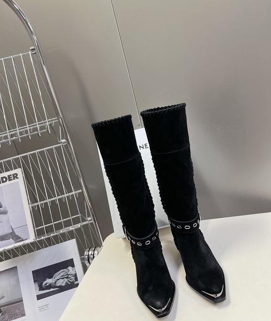 Celine Vintage Style Logo Accent Calfskin Ankle Boots