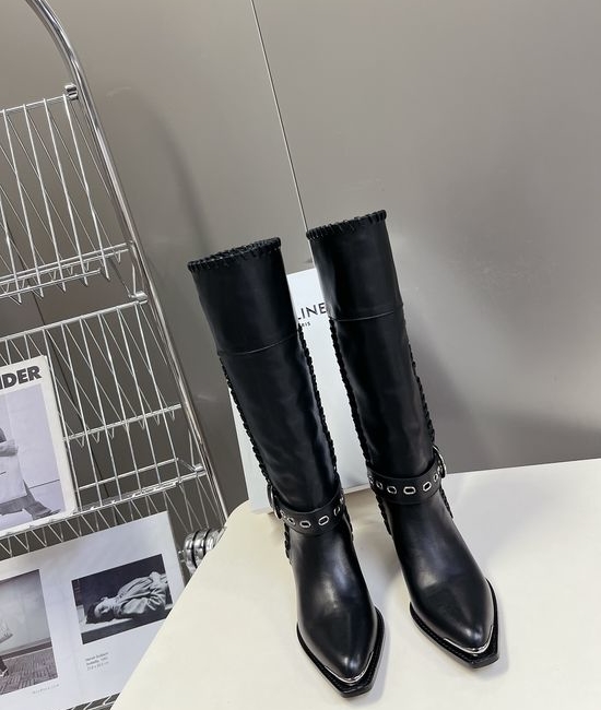 Celine Vintage Style Logo Accent Calfskin Ankle Boots