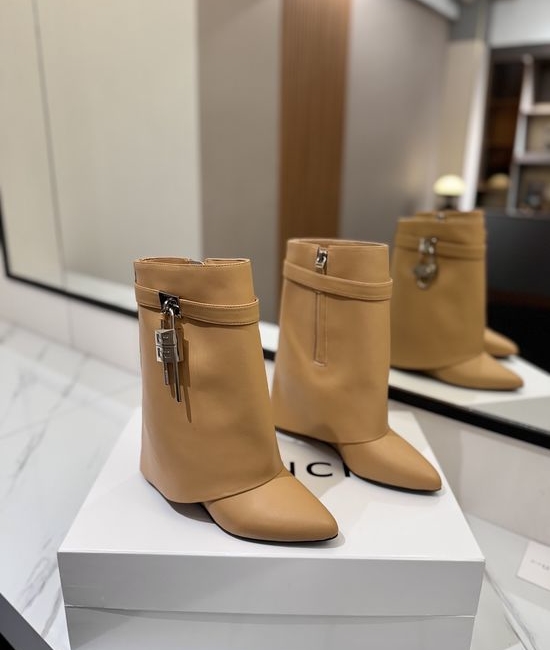 Givenchy Premium Leather High Heel Knee High Boots with Buckle