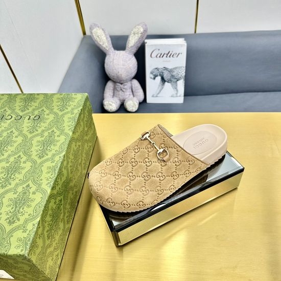 Gucci Wool Lined Suede Horsebit Decor Non-slip Clog Slippers