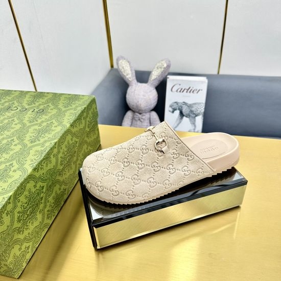 Gucci Wool Lined Suede Horsebit Decor Non-slip Clog Slippers