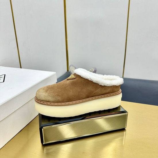 Prada Furry Platform Slippers Comfortable Non-slip Casual Style