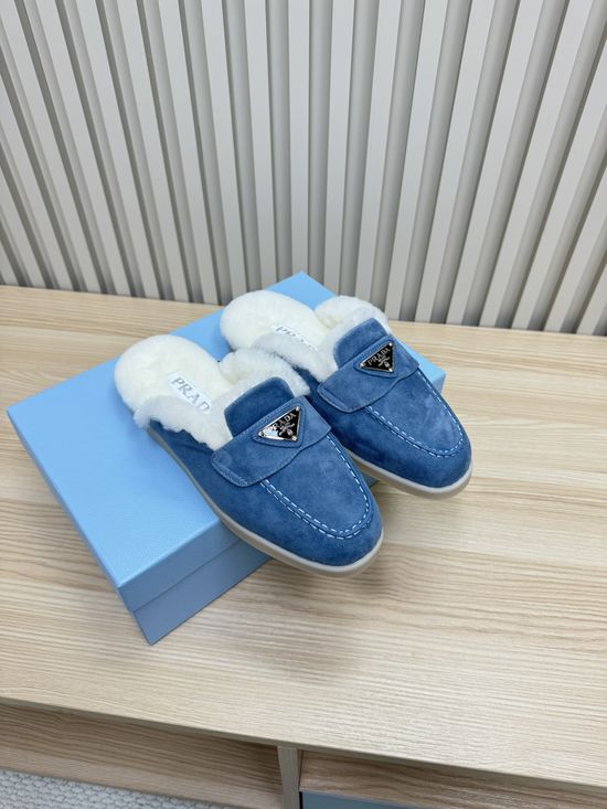 Prada Warm Wool Lined Loafers Premium Suede Upper Durable Sole