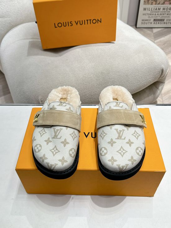 Louis Vuitton Stylish Plush Lined Slip On Mules Comfortable Casual Shoes