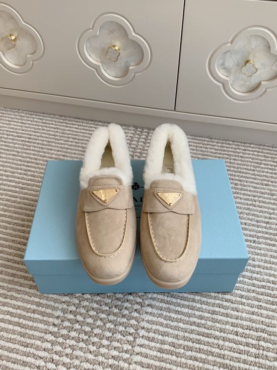 Prada Shearling Lined Platform Slip On Loafer Casual Shoes