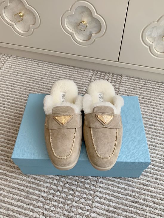 Prada Shearling Lined Platform Slip On Loafer Casual Shoes