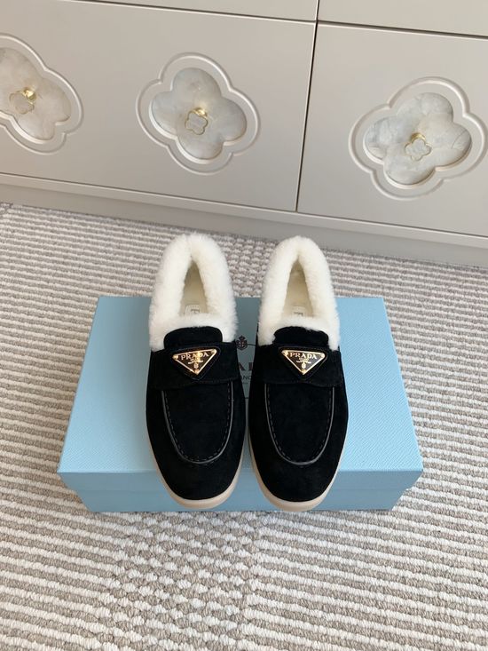 Prada Shearling Lined Platform Slip On Loafer Casual Shoes