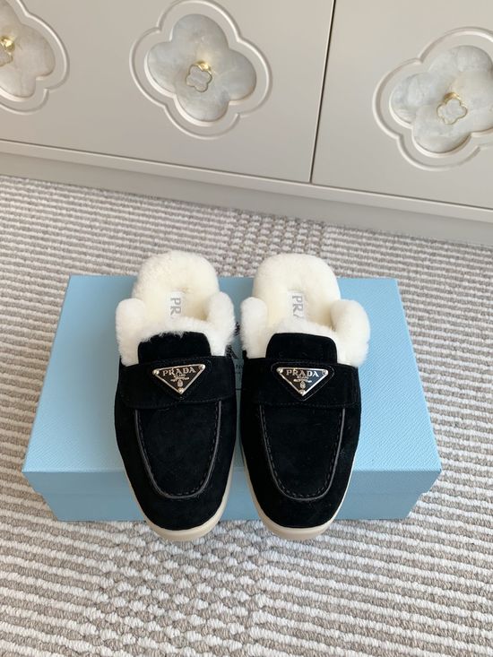 Prada Shearling Lined Platform Slip On Loafer Casual Shoes