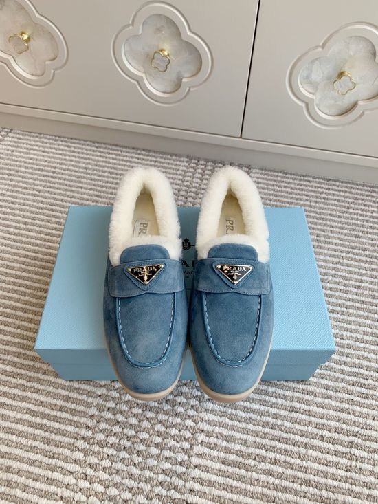 Prada Shearling Lined Platform Slip On Loafer Casual Shoes