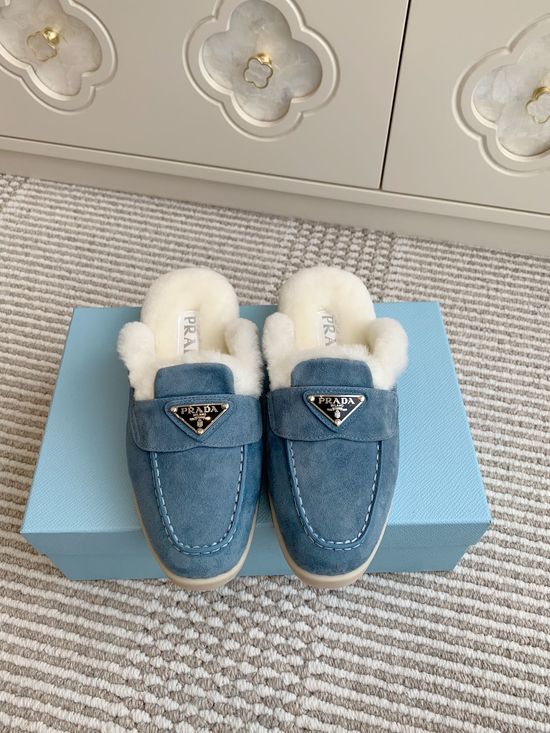 Prada Shearling Lined Platform Slip On Loafer Casual Shoes