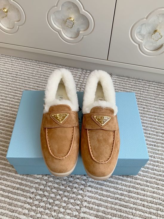 Prada Shearling Lined Platform Slip On Loafer Casual Shoes