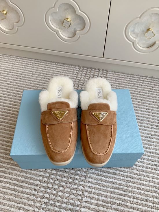 Prada Shearling Lined Platform Slip On Loafer Casual Shoes