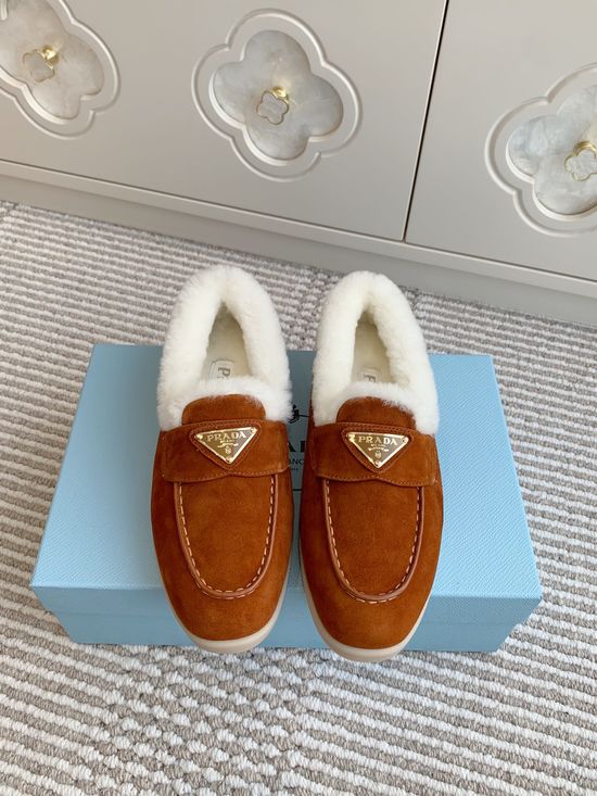 Prada Shearling Lined Platform Slip On Loafer Casual Shoes