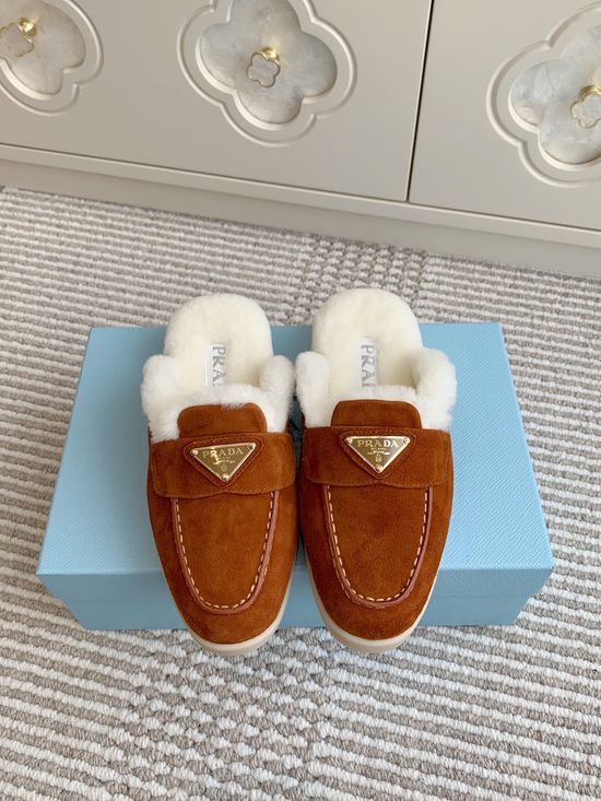 Prada Shearling Lined Platform Slip On Loafer Casual Shoes