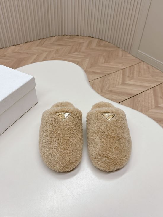 Prada Cozy Wool Slip On Slippers Soft Sole Comfortable Casual