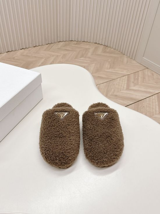 Prada Wool Slip On Mules Comfortable Warm Soft Sole Casual
