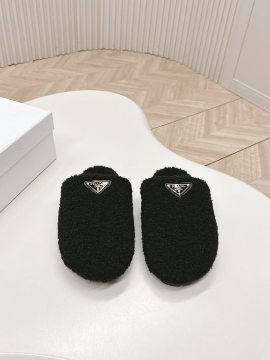 Prada Wool Slip On Mules Comfortable Warm Soft Sole Casual
