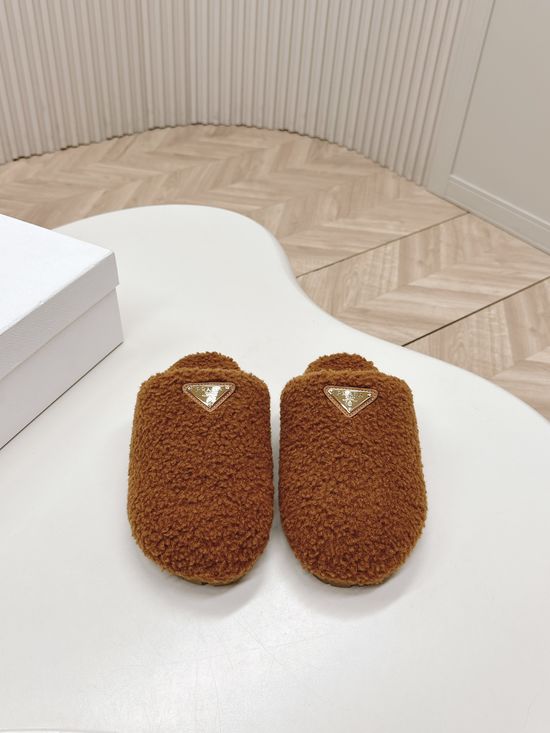 Prada Wool Slip On Mules Comfortable Warm Soft Sole Casual