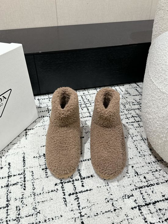Prada Fuzzy Fleece Warm Snow Boots Comfortable Soft Sole