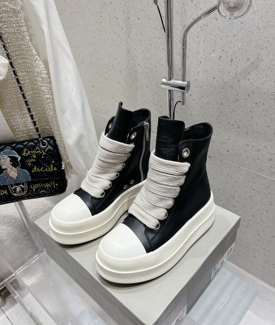 Rick Owens Durable Platform Leather Ankle Boots Non-slip Sole