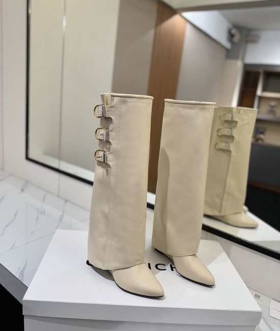 Givenchy Genuine Leather High Heel Tall Boots with Signature Buckle