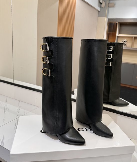 Givenchy Genuine Leather High Heel Tall Boots with Signature Buckle