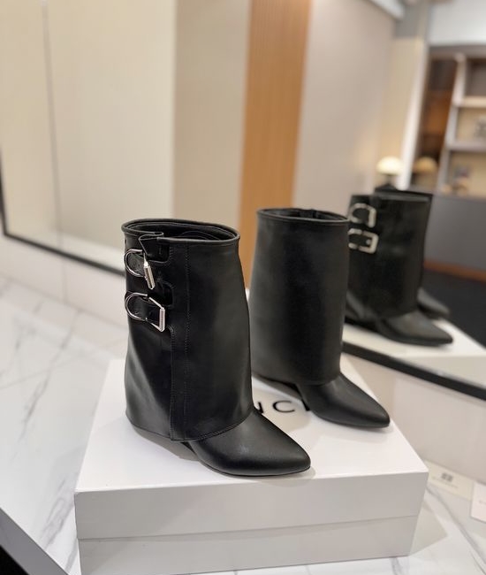 Givenchy Cowhide Knee High Heel Boots With Logo Buckle