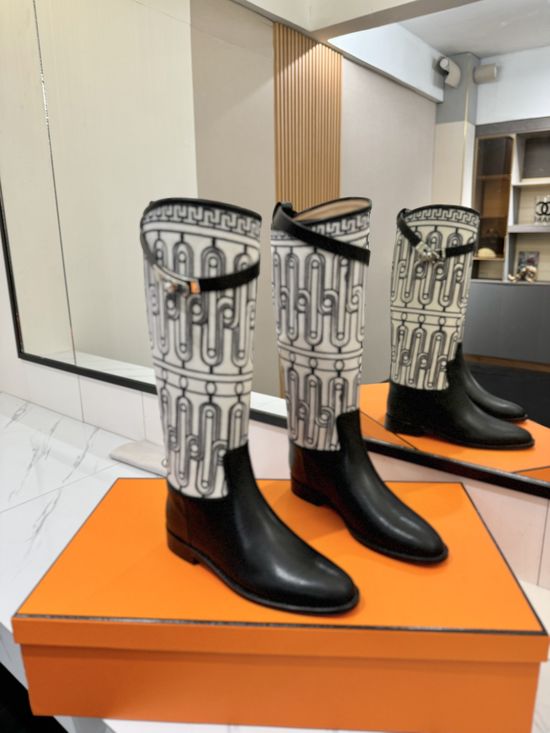 Hermes Genuine Leather Elegant Knight Boots Durable Sole