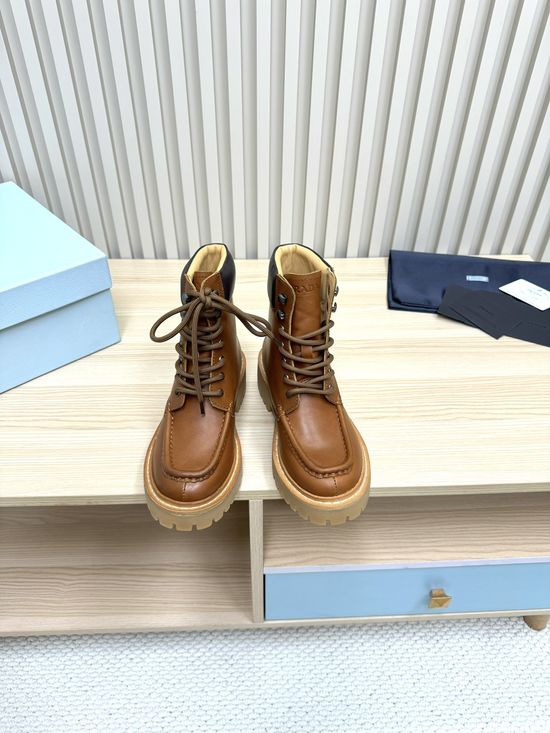Prada Sheepskin Lined Martin Boots Non Slip Comfortable Durable Footwear