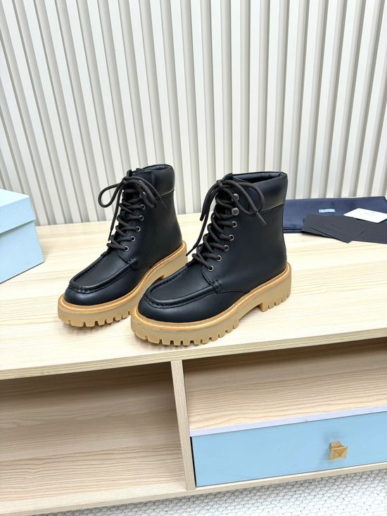 Prada Sheepskin Lined Martin Boots Non Slip Comfortable Durable Footwear