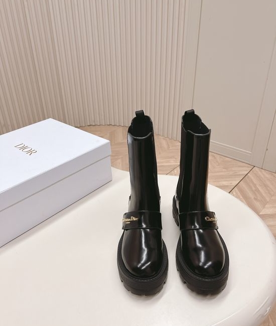 Christian Dior CD Buckle Decor Mid Calf Chelsea Boots Full Grain Leather