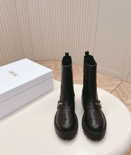 Christian Dior CD Buckle Decor Mid Calf Chelsea Boots Full Grain Leather
