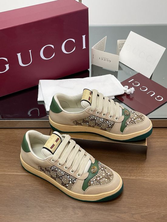 Gucci Vintage-Inspired Distressed Sneaker with Crystal Accents