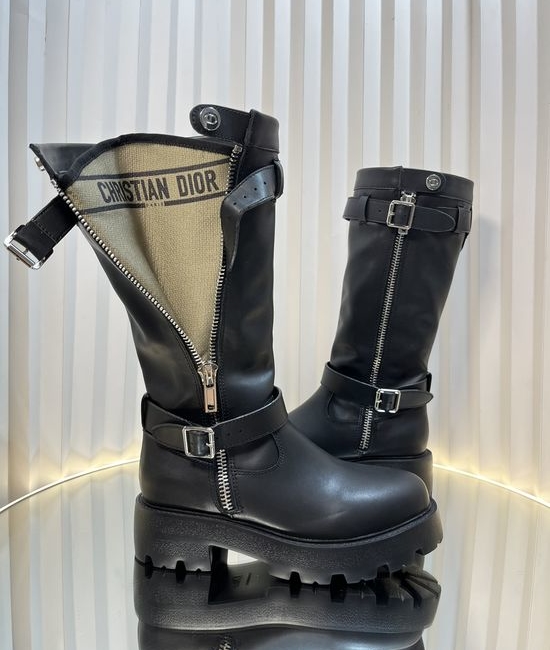 Christian Dior CD Chunky Platform High Top Leather Biker Boots