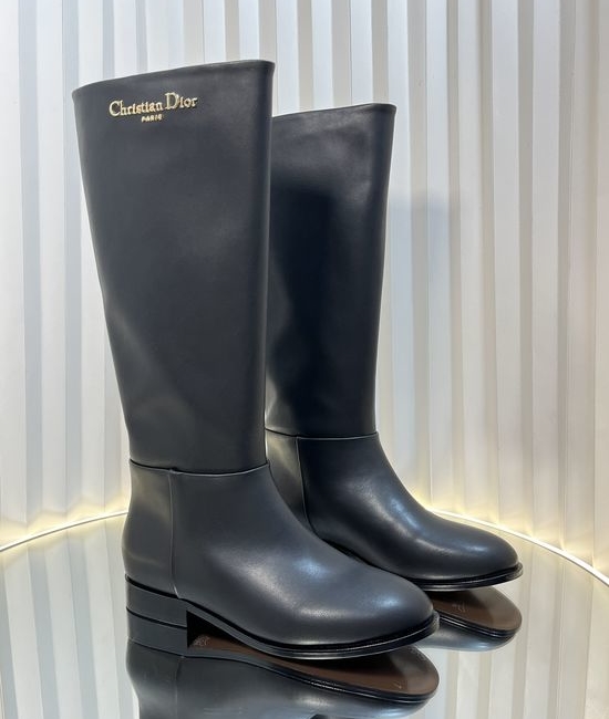Christian Dior CD Punk Style Knee High Leather Boots with Metal Buckle