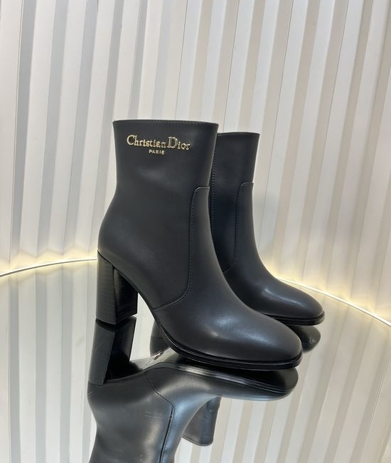 Christian Dior CD Chunky Heel Square Toe Side Zip Boots