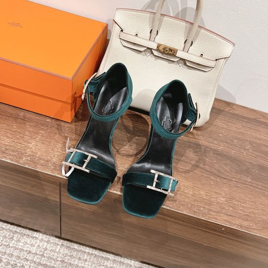 Hermes High Heel Sandals with Decorative Buckle Soft Leather Sole