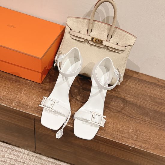 Hermes High Heel Sandals with Decorative Buckle Soft Leather Sole