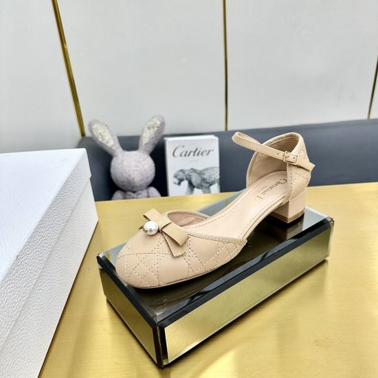 Christian Dior CD Embroidered Ballet Flats with Pearl Buckle