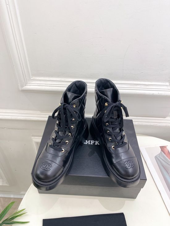 Chanel Chic Leather Ankle Boots with Logo Buckle Detail