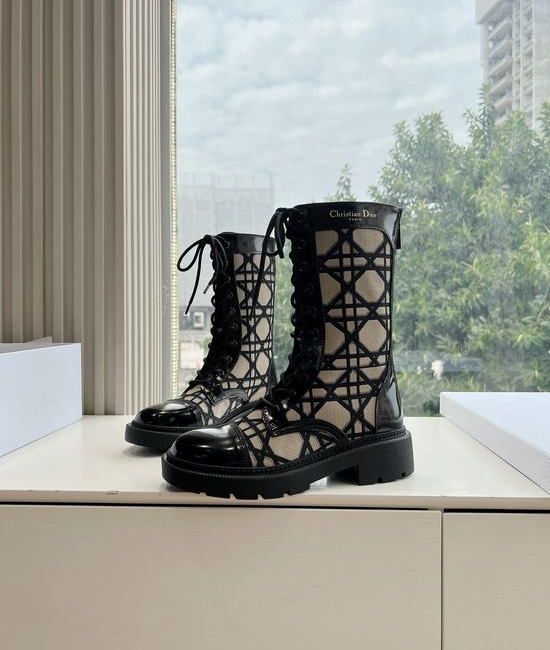 Christian Dior CD Round Toe Chelsea Mid Calf Knight Boots Durable Outsole