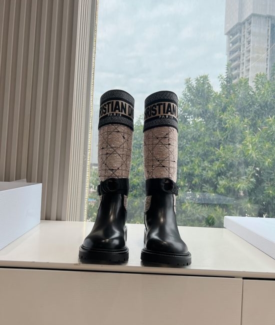 Christian Dior CD Round Toe Chelsea Mid Calf Knight Boots Durable Outsole