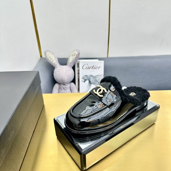 Chanel Sheepskin Lined Platform Slip On Mule Sandals