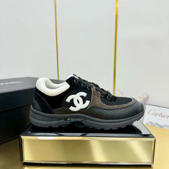 Chanel Classic Two-Tone Casual Sneakers with Genuine Leather Upper