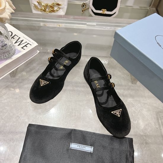 Prada Soft Mary Jane Flats With Gold Tone Buckle