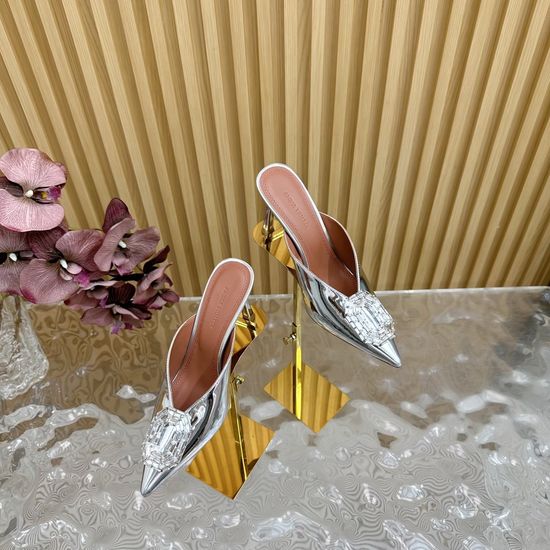 Amina Muaddi Patent Leather 9cm Heel Shoes with Sheepskin Lining