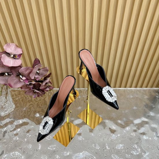 Amina Muaddi Patent Leather 9cm Heel Shoes with Sheepskin Lining