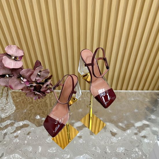 Amina Muaddi Patent Leather Acrylic Heel Shoes with Leather Sole